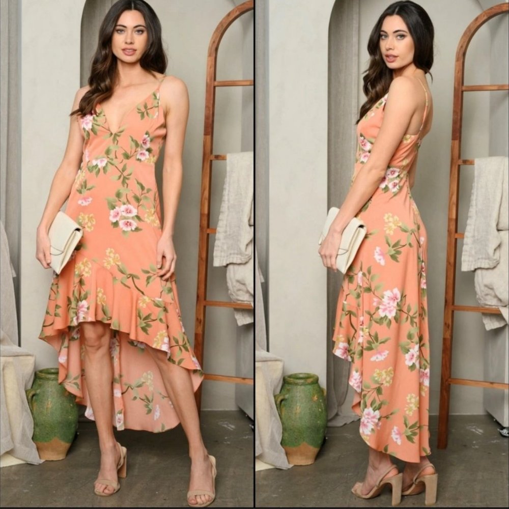Peach High low floral dress - Picture 3 of 3